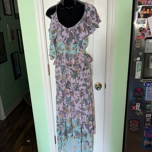 Aveology by Avenue Blue&Lavender Floral Ruffle Maxi Dress Summer Wedding Size 18 - Picture 1 of 11